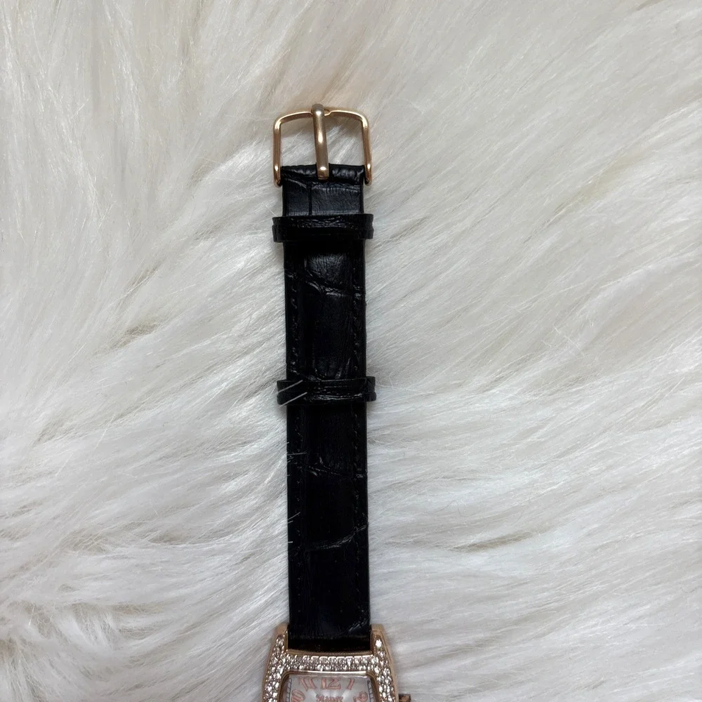 Stauer Debutante Watch Womens Rose Gold Tonneau Crystals Leather Band Classic